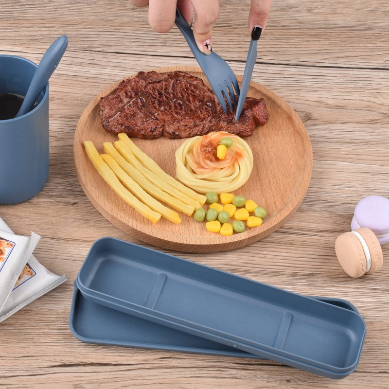 Travel Utensils with Case, Reusable Plastic Cutlery, Travel Cutlery Set,