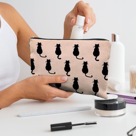 Likjad Cat Lover Gifts: Cream Cosmetic Bag for Women & Girls