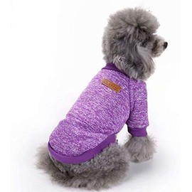 Dog Sweater Pet Clothes Dog Cat Girl Boy Fall Winter Outfits Apparel Pullovers Knitwear for Bichon Chihuahua Small Dogs Cats(L Purple)