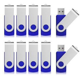 Aiibe 16 GB Flash Drive 10 Pack USB Flash Drives 16G USB 2.0 Memory Stick Thumb Drive Data Storage Swivel Keychain Design Pen Zip Drives Wholesale/Lot/Bulk (10 Pack, 16GB, Blue)