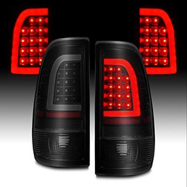 AmeriLite for 1997-2003 Ford F150 99-2007 F250 F350 SuperDuty C-Type LED Tube Black Smoke Replacement Tail Lights Brake Lamps Pair - Driver and Passenger Side