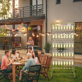 LIKYINEEKY Champagne Glass Holder Champagne Wall Holder for Party, 5-Tier White Metal Champagne Flutes Display Stand Hold 40 Glasses with Swivel Casters for Wedding, Glasses Not Inc (White) (Gold)