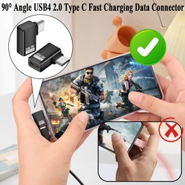 QIANRENON 80Gbps USB C Schnelles Laden Daten 90° Winkel Anschluss USB4 2.0 Typ C Stecker auf Buchse Volle Funktion Rechter Winkel Adapter PD 240W 8K Al Gehäuse, für Tablet Phone,Seite Biegen,2Pcs
