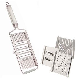 Muxel Gigant 4-way vegetable slicer with 3 additional inserts. V-slicer, julienne slicer and Parmesan cheese grater.
