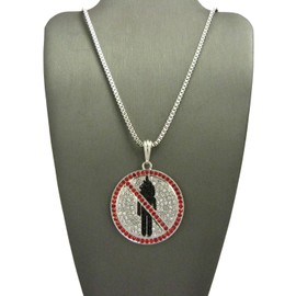 NYFASHION101 Red Stone Stud Border Rapper Music Video Monster Logo Pendant w/ 24" Chain Necklace - Silver-Tone, 2mm Box Chain