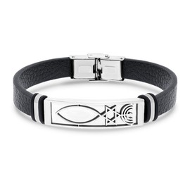 Genuine Leather Bracelet With Bible Verse / Blessing (Shema Israel Silver Letters)