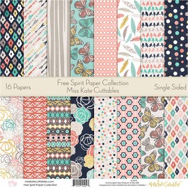 Pattern Paper Pack - Free Spirit - Scrapbook Premium Specialty Paper Single-Sided 12"x12" Collection Includes 16 Sheets - by Miss Kate Cuttables