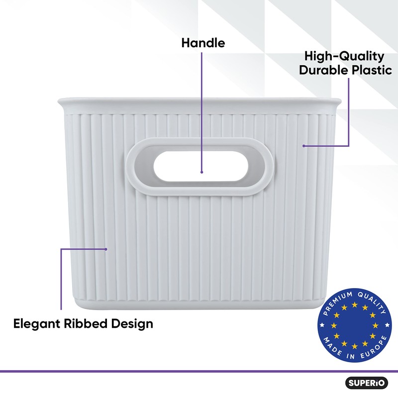 Superio Ribbed Collection - Decorative Plastic Basket Lidded Home Storage