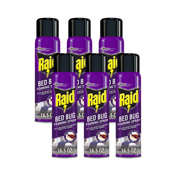 Raid Bed Bug Foaming Spray, for Indoor Use, Non-Staining 16.5 Ounce (Pack of 6)