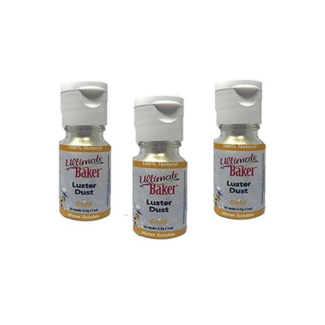 Ultimate Baker Luster Dust - Kosher Certified Natural Dusting Powder (3x5g Pack) (Gold)