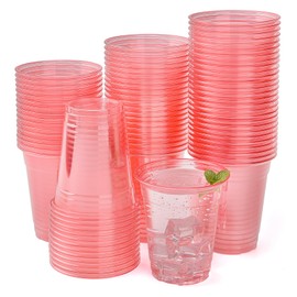 Yicentdp 100 Pack Pink Clear Plastic Cups 12 oz Disposable Drinking Cups for Wedding Pink Birthday Party Supplies