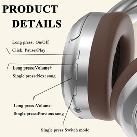 AndThere Over Ear Kopfhörer, kabellos, faltbar, bequem, verstellbarer Kopfbügel, Kopfhörer mit eingebautem Mikrofon, HiFi Stereo, Micro SD-Steckplatz, FM-Radio, 3,5 mm Klinkenstecker für