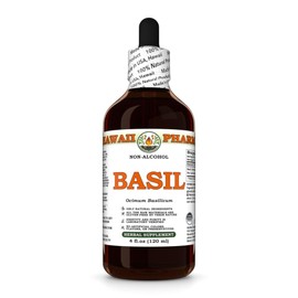 Basil (Ocimum Basilicum) Dry Leaf Glycerite, Made in Hawaii, All Natural, Vegan, Lab Tested Alcohol-Free Liquid Extract - 4 fl.oz
