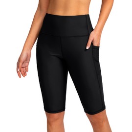 SANTINY Women's 8''/12'' High Waisted Swim Shorts with Pockets UPF50+ Long Board Swimming Shorts for Women with Liner (Black_XL)