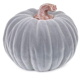 Boston International Decorative Tabletop Velvet Pumpkin, 4.5 x 3.5-Inches, Grey