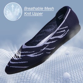 Buyrew - Zapatos planos de ballet con punta puntiaguda para mujer, zapatos de vestir de punto de cuña baja, soporte de arco para caminar, oficina, negocios, 3011 Navy, 24.5 cm