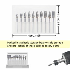 DOETYD 10 PCS Tungsten Carbide Double Cut Rotary Burrs Set, 1/8 inches Shank FitsCarbide Deburring Tool for Grinder Drill, DIY Woodworking Carving, Metal Polishing, Engraving and Drilling
