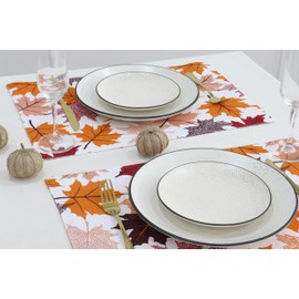 PurpleEssences Maple Leaves Fall Placemats Set of 4, 13x19-In Autumn Fall Table Placemats, Washable Cloth Table Mats, Thanksgiving Placemats for Party Dining Decor, Maple Leaves