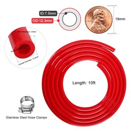 Hgkeke Beer CO2 Gas Line Kit - 10ft PVC CO2 Tubing Hose & 4PCS Stainless Steel Hose Clamp Solid Red Non-toxic Odorless Bendable Keg CO2 Line for 5/16’’ Barb Ball Lock, D Coupler Gas Dispense Brewing