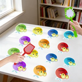 Thryvomniq Sight Word Fly Swatting Games 35 Pcs Dry Erase Fly Cards 4 Fly Swatters Quick Response Sight Word Games Learning Activity DIY Teaching Aids