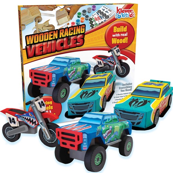 JOYIN Klever Kits Kids Craft Kit Build & Paint Your Own Wooden Race Car Art & Craft Kit DIY Toy Make Your Own Car Truck Toy Construct and Paint Craft Kit