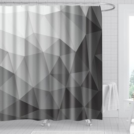 Crosswise Ombre Black Geometric Deco Fabric Shower Curtain with 12 Reinforced Grommets & Hooks, Waterproof, 71”x71” (Ombre-Black)