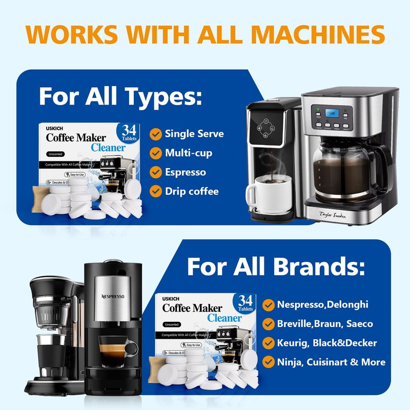 Coffee Machine Cleaner Descaler Tablets 34 Pack, Coffee Maker Cleaner