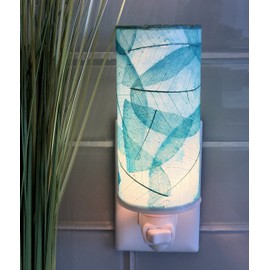 Eangee Home Design Cylinder Night Light Sea Blue Shade Made of Real Banyan Leaves 3 Inches Length x 3 Inches Width x 7 Inches Height (624 sb)