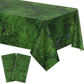 Kochorie 2 Pieces Green Moss Pattern Plastic Tablecloth 108 x 54 Inch Disposable Green Grass Table Cover for Forest Jungle Nature Themed Party Table Decorations