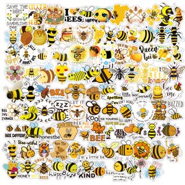 Nicime 100 Pcs Honey Bee Stickers, Cute Bee Stickers Decals, Yellow Vinyl Waterproof Stickers for Water Bottles, Laptop, Package, Luggage, Skateboard, Guitar