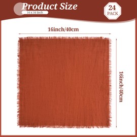 24 Pack Terracotta Cloth Napkins, 16x16 Inches Handmade Dinner Linen Napkins with Fringe, Soft and Washable Rustic Table Decor for Party Weddings Christmas Dinner Daily Use