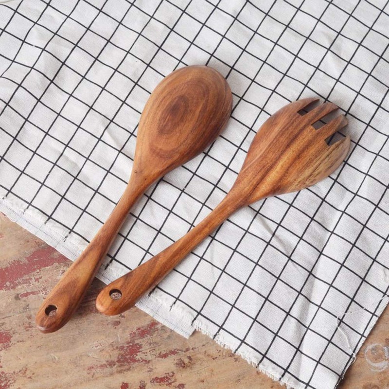 Leikance Wooden Salad Servers Salad Spoon Fork Cooking Utensils Set