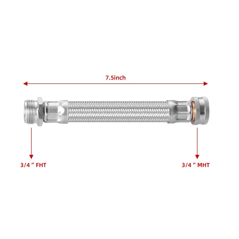 Short Garden Hose Extension, Heavy-Duty Hose, Maximum Bend 45°, Stainless