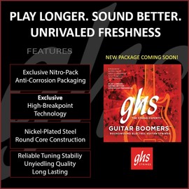 GHS Boomers - Cuerdas de guitarra eléctrica – Acero niquelado – Tono brillante, equilibrado y duradero – Sensación suave y afinación estable – Fabrica