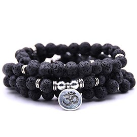 Self-Discovery 108 Natural Beads Mala Yoga Jewellery Meditation Beads Bracelet Necklace with Yoga Symbol Charm, lava stone, Pearl