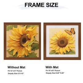 12x12 Picture Frame Vintage Poster Frame with HD Plexiglass, Display Pictures 9.45x9.45 with Mat or 12x12 without Mat, Vertical & Horizontal Wall Hanging Picture Frame for Photos, Posters