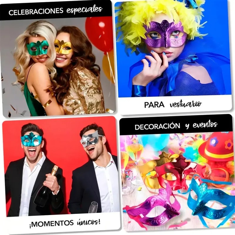 12 Antifaces Metalicos Plastico Antifaz Fiest