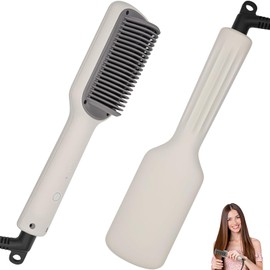 TANSHINE Hair Straightener Brush, Professional Ceramic Straightening Comb, Fast 30s Heating, Dual Voltage, 5 Temp Settings, Anti-Scald Design, White