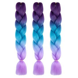 Braiding Hair Ombre Purple to Lake Blue to Light Purple 24 Inch Braid Hair Extensions Hot Water Setting (C26-3Packs)