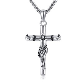 DAYLINLOVE Crucifix Cross Chain 925 Sterling Silver Gothic Jesus Cross Pendant Necklace Gothic Christian Religious Faith Cross Jewellery Gift for Men Father Women, Sterling Silver, No Gemstone