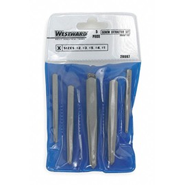 Westward 2RUR7 Screw Extractor Set, 1/8 to 3/4, 5 Pcs