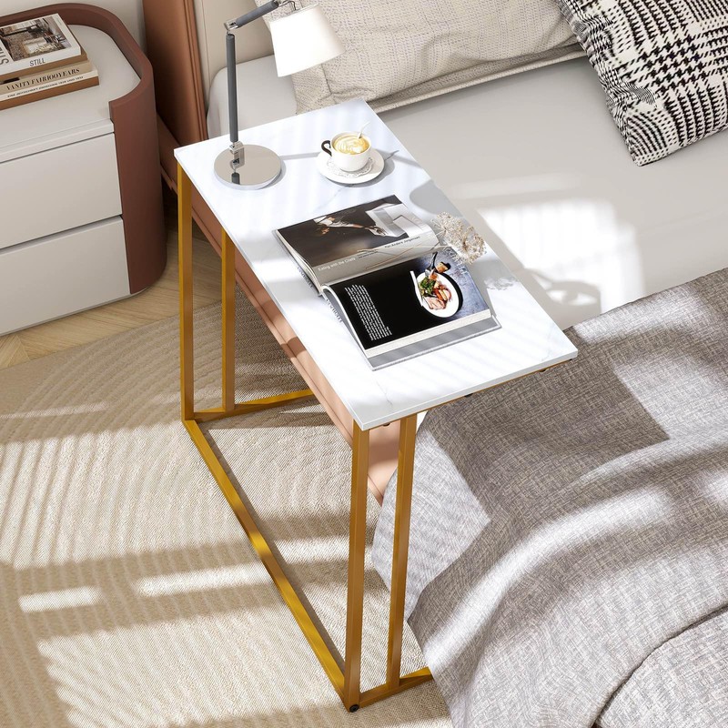 CAMOAT C-Shaped Side Table, Modern End Table with Metal Frame,