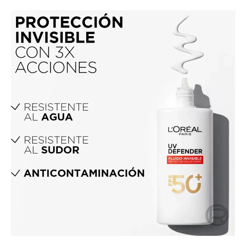 Protector Solar Loreal Paris Fps50+ Uv Defender Fluido Tono Invisible