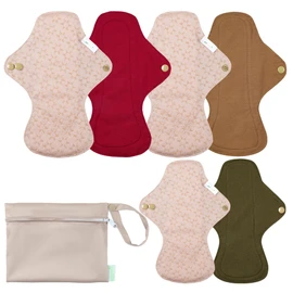 wegreeco 6 almohadillas menstruales reutilizables, almohadillas de tela de forro polar de bambú ultra absorbentes, almohadillas sanitarias/forros de bragas para adolescentes, mujeres, agua interior, borgoña, café, oro rosa, XL
