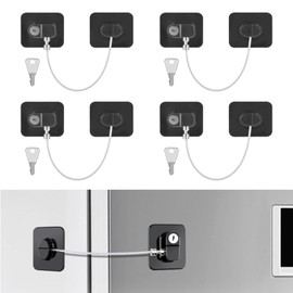 4 Piezas Cerraduras para Puerta de Refrigerador, Candado para Refrigerador, Cerradura Autoadhesiva para Refrigerador con llaves, No Requiere Perforación, Adecuado para Ventanas, Armarios, Frigoríficos, Gabinetes