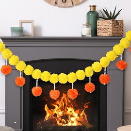 Sggvecsy Marigold Garland Diwali Decor Artificial Flowers 4.6 feet Long Strands Faux Orange Garlands for Pooja Indian Home Parties Wedding Decoration Christmas Decoration(Yellow & Dark Orange)