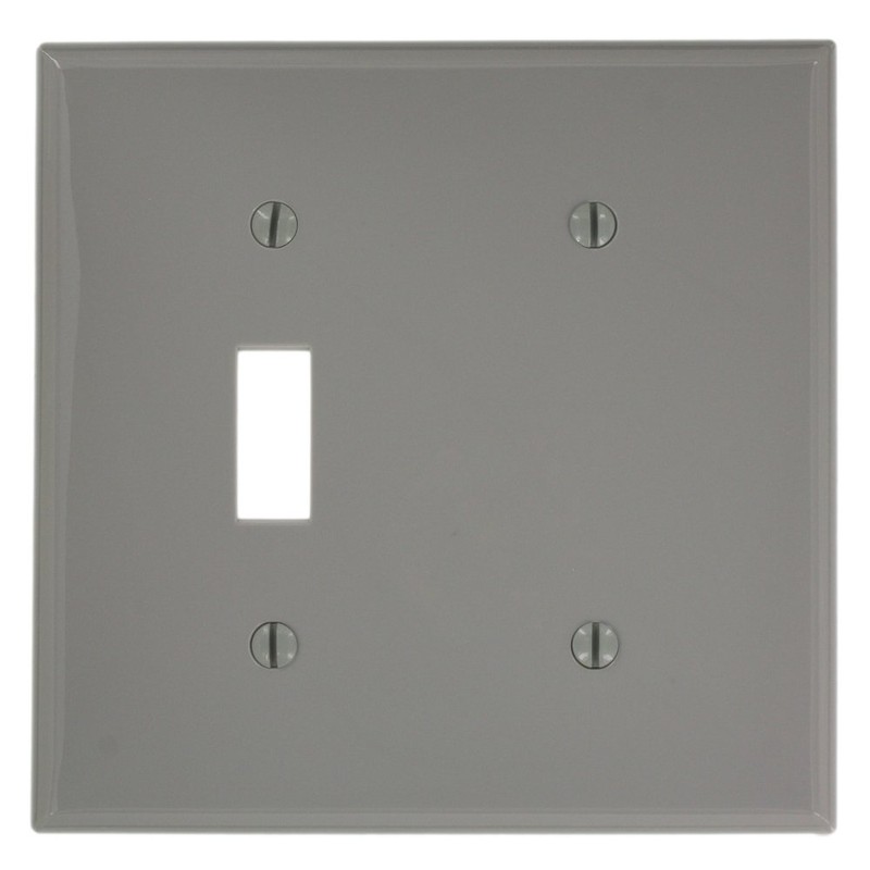 Leviton 2-Gang Wallplate, 1-Toggle 1-Blank, Standard Size, Thermoplastic Nylon, 80706-GY,
