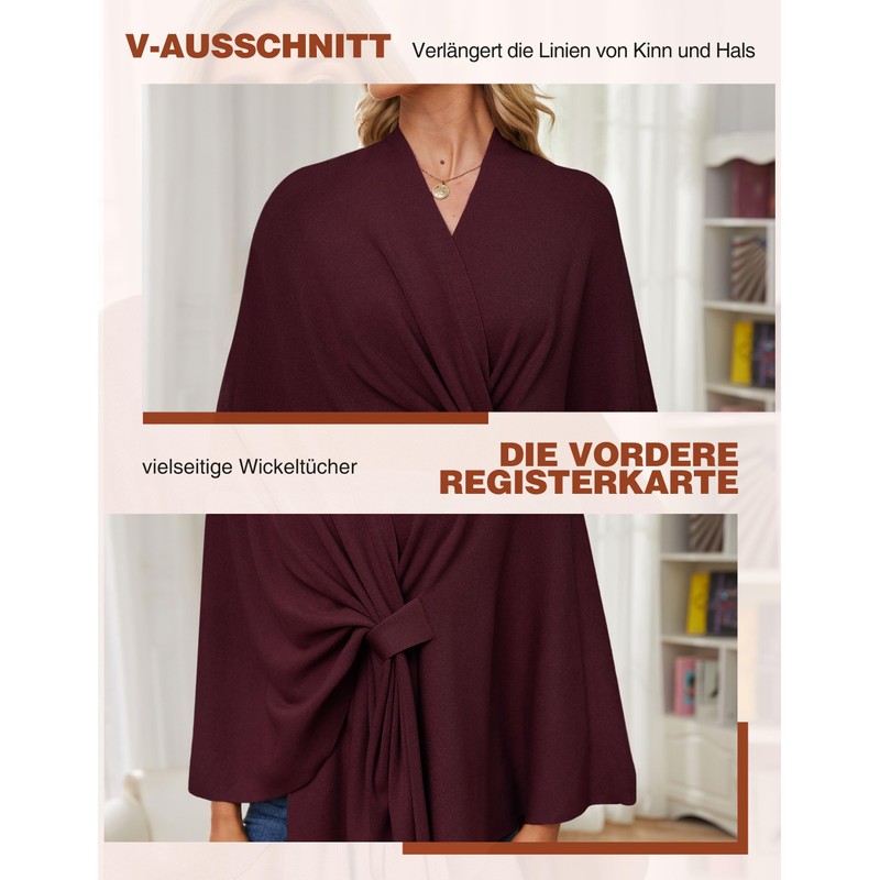 PULI Women's Elegant Poncho Knitted Ponchos Capes Open Front Versatile