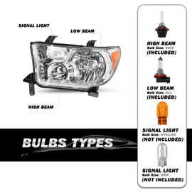 SOCKIR-Headlight Assembly [Bulbs Include] Replacement for 2007 2008 2009 2010 2011 2012 2013 Tundra 2008-2017 Sequoia, Not Fit Level Adjuster Version,Chrome