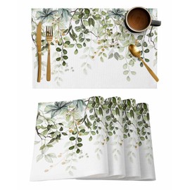 Washable Placemats Set of 4,Sage Green Eucalyptus Leaf and Branches Abstract Dining Table Mats, Foldable Place Mats for Kitchen Decor Accessories Table Protective Pad Indoor/Outdoor(13"x19")